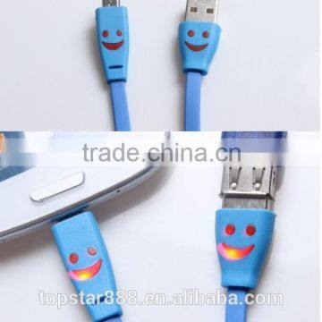 Micro USB Data Sync Phone Charger Cable Smile Face Flash LED Light up US New e40