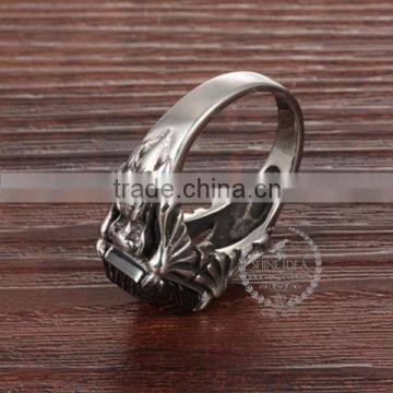11MM Stainless Steel Vintage Antiqued Silver AAA Black Zircon Ring Fashion Ring Steam Punk Jewelry 6240012