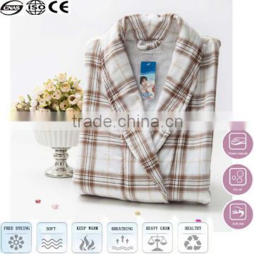 brown white grid waffle coral fleece towel bathrobe