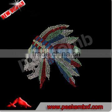 Hot Sale Heat Press Design Colorful Skull with feather rhinestone transfer Iron on for Coodies