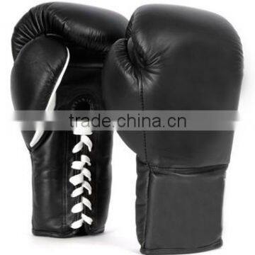 Laces up Black Leather Boxing Gloves