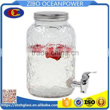 embossing surface 6L glass dispenser for party drink with tap