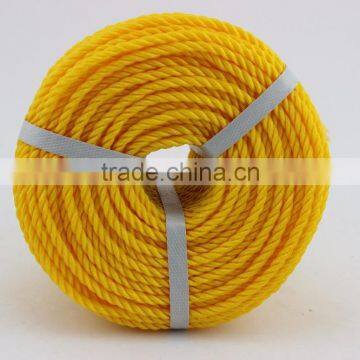 3 strands twisted 6mm diameter yellow pe rope for fishing