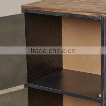 Industrial Metal Frame Wood Top Bookcase With Fluted Doors photo-5