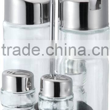 Stainless Steel Condiment Holders Glass Bottle Vinegar Oil Glass Cruet Set photo-6