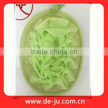 Oval Pad Green PE Mesh Natural Loofah Back Scrubber