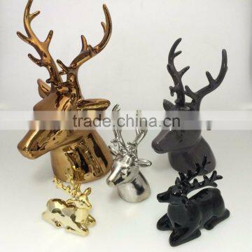 Silver Home Decoration Ceramic Deer Head With Long Horn photo-2