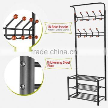 Metal 18 Hanger Hooks Clothes Coat Stand Shoes Hats Bags Stand Rack (black) photo-2