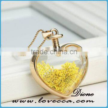 Transparent Heart Necklaces Pendant Gold Chain Necklace Dried Flower 2017 Heart Locket Necklaces For Women photo-2