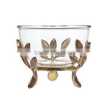 metal leaf decorative glass bowl