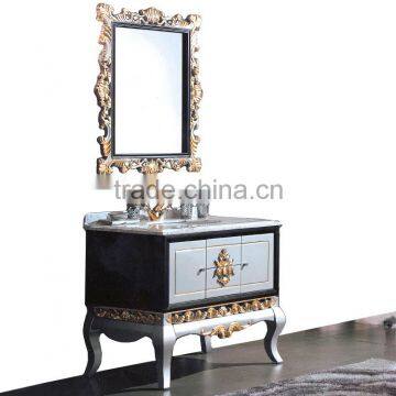 Vintage Ornate Baroque Reproduction Italian Style Solid Wood Bathroom Cabinet With Brown Marble Countertop BF12-06144b photo-2