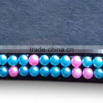 Pink/Blue Pearl Style ID Holder, High Quality Promotion Gift PU Leather Badge Holder With Crystal Gem Decoration photo-3