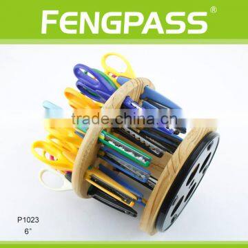 P1023 2Cr13 Stainless Steel Blades With Plastic Handle Zig Zag Paper Craft Scissors Set 10pcs Tijeras With Wooden Block