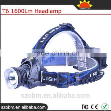 OEM T6 Rechargeable Led 1600Lm High Power Zoom Headlamp Camping Frontal Light Head Torch