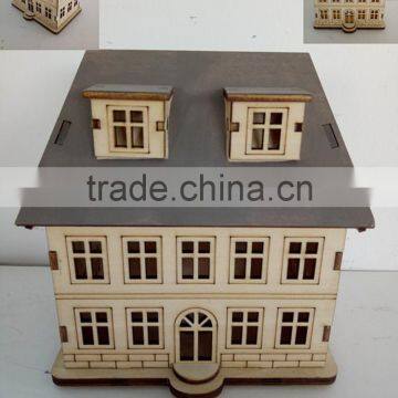 Christmas Wood Laser Engraved Lighted House Ornament