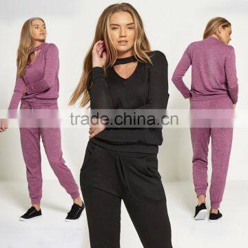 Top Selling Trendy Simple Wholesale Womens Choker Neck Knitted Track Suit Design New Tracksuits For Work Out Daily Life