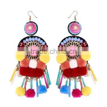 Bohemian Design Handmade Colorful Pompon Charm Earrings Jewelry photo-2