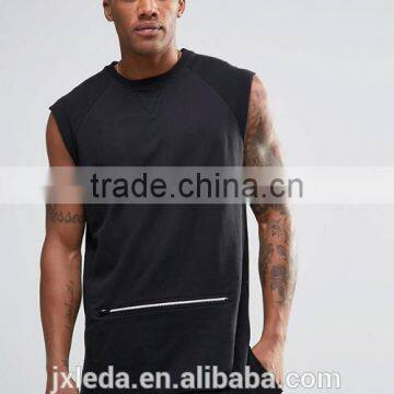 OEM Wholesale Men Stylish Zip Pocket Sleeveless Sweatshirt photo-3