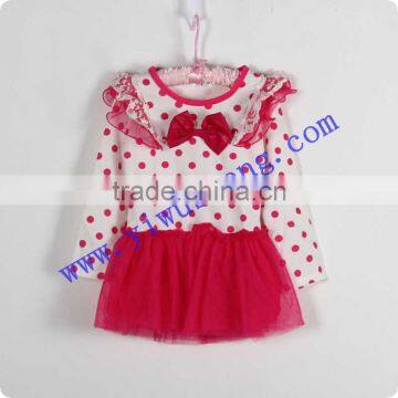 2015 Latest fashion wholesale white and red polka dot long sleeve dress for children