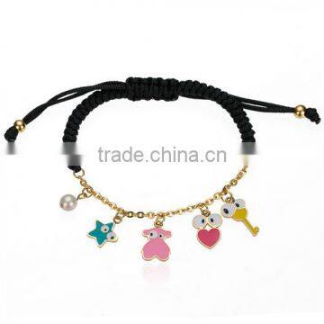 Colorful enamel steel charms cord woven bracelets diy handmade charms bracelets for souvenir gifts 2017