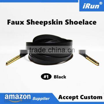 7MM Premium PU Leather Cowskin or Sheepskin Shoelace for Air Sneakers - Black Faux Lambskin Leather Lace w/Gold Plated Tips