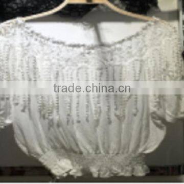 2017 In-Stock Items European Style Soft New Fashion Women Chiffon Blouse With Lace Hem Sleeves photo-2