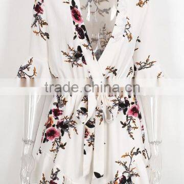 2017 New Chiffon White Chiffon Romper , Women Floral Jumpsuits photo-5