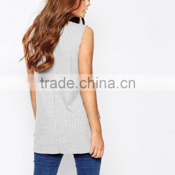 2016 Guangzhou Shandao OEM Custom Summer Women Sexy Sleeveless Deep V Neck Striped Cotton Latest Fashion Long Top Design photo-3