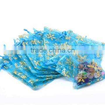 Organza Jewelry Bags Drawstring Rectangle Skyblue Christmas Snowflake Pattern 12cm X9cm photo-3