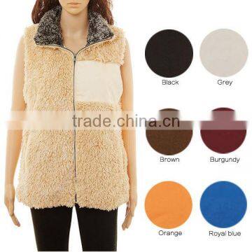 Wholesale Girls Plain Sleeveless Winter Faux Fur Warm Fur Monogrammed Sherpa Fleece Women Vest With Zipper and Pocket photo-3