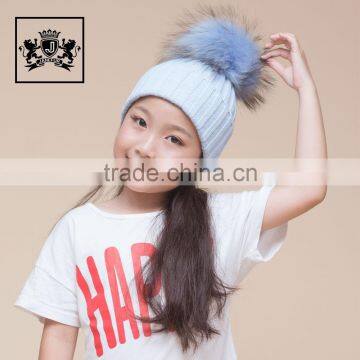 Manufacturer Handmade Kids Winter Raccoon Fur Pompom 100% Acrylic Knitted Beanie Hat