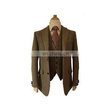 Brown And Blue Checked Luxury Wool Tweed Blazer Men Fashion New photo-6