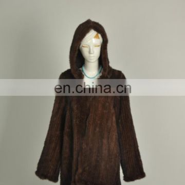 knitted mink coat with hood for women North American style