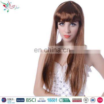 wholesale cheap synthetic fibre hair 26 inch long straight brown wig