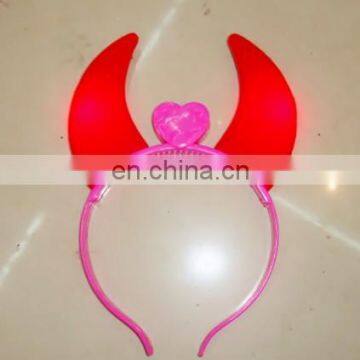 cheap party plastic LED flashing lighted Red Devil Horns Headband PH-0076