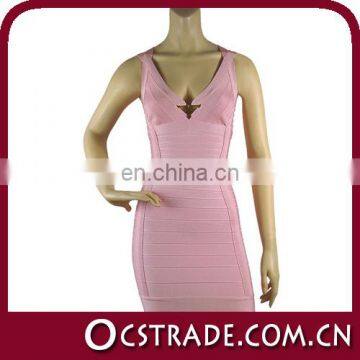 2014 whoelsale fashion pink boobs in tight evening dress