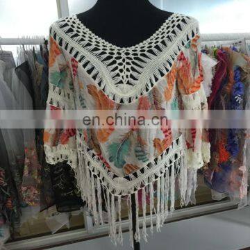 2017 hot sale plus size print rayon lace blouse for women