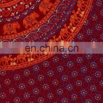 Indian Tapestry Bedsheet Mandala Flower Elephant Throw Single Beach Maroon With Blue Color Wall Cotton Tapestries photo-3