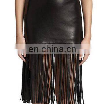 2015 New arrival summer wear women sexy comfortable pu leather fringe skirt