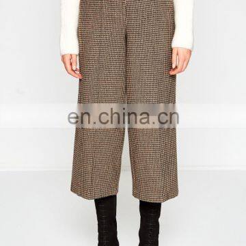 Ladies Cropped Trousers Checked Wide Leg Design Pants photo-3