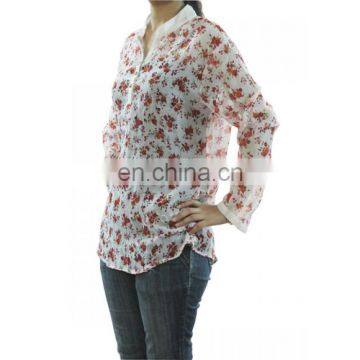 White Floral Front Button Full Sleeve Top for Girls photo-2