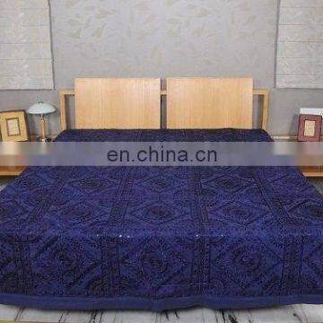 Indian Embroidery & Mirror Work Bed Sheet King Size Bed Bedspreads Home Furnishing Royal Handmade Old mirror Bed cover Decor art