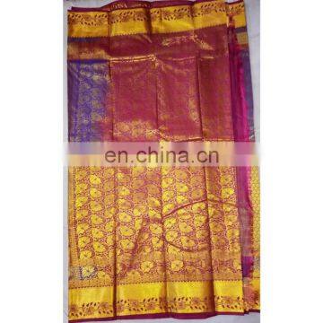 Indian Traditional Art Handmade Heavy Zari Work Pure Kanchipuram Silk Saree photo-2