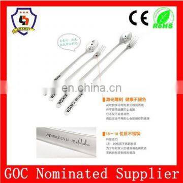 cute smile stainless steel long spoon and fork for stiring