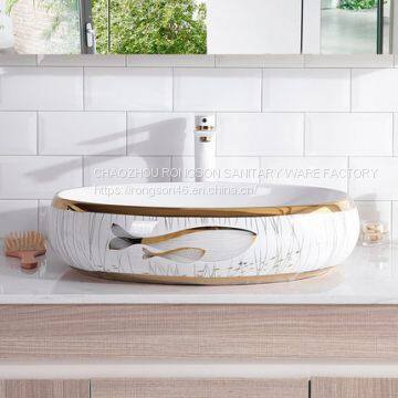 New fashionable oval no hole ceramic wash hand basin sink on tabletop