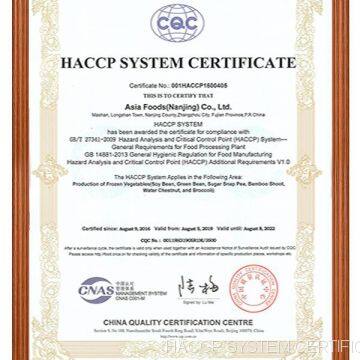 HACCP SYSTEM CERTIFICATE