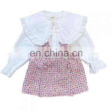 Girl's Suit Big Collar Baby Shirt With Woolen Vest Skirt photo-4