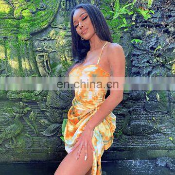 Hot Sales 2020 Women Fashion Floral Casual Dresses Ladies Pleated Backless Sexy Dresses Women Summer Dresses photo-3