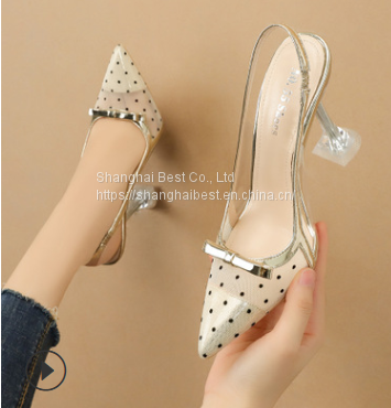 Fashion pointed wave point high heels bow transparent sandals