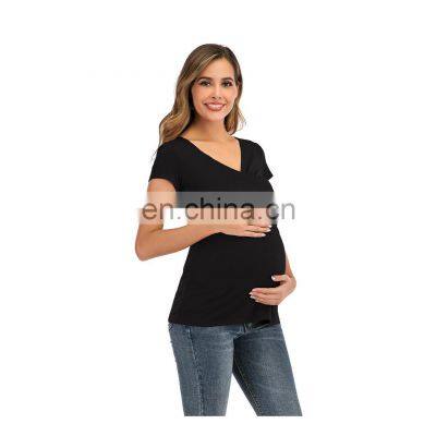 Pregnant Women's Sandal Party Wear Women's Gym Wear Set New Style Short Sleeve Deep V-Neck Solid Color Cross Breast And photo-5